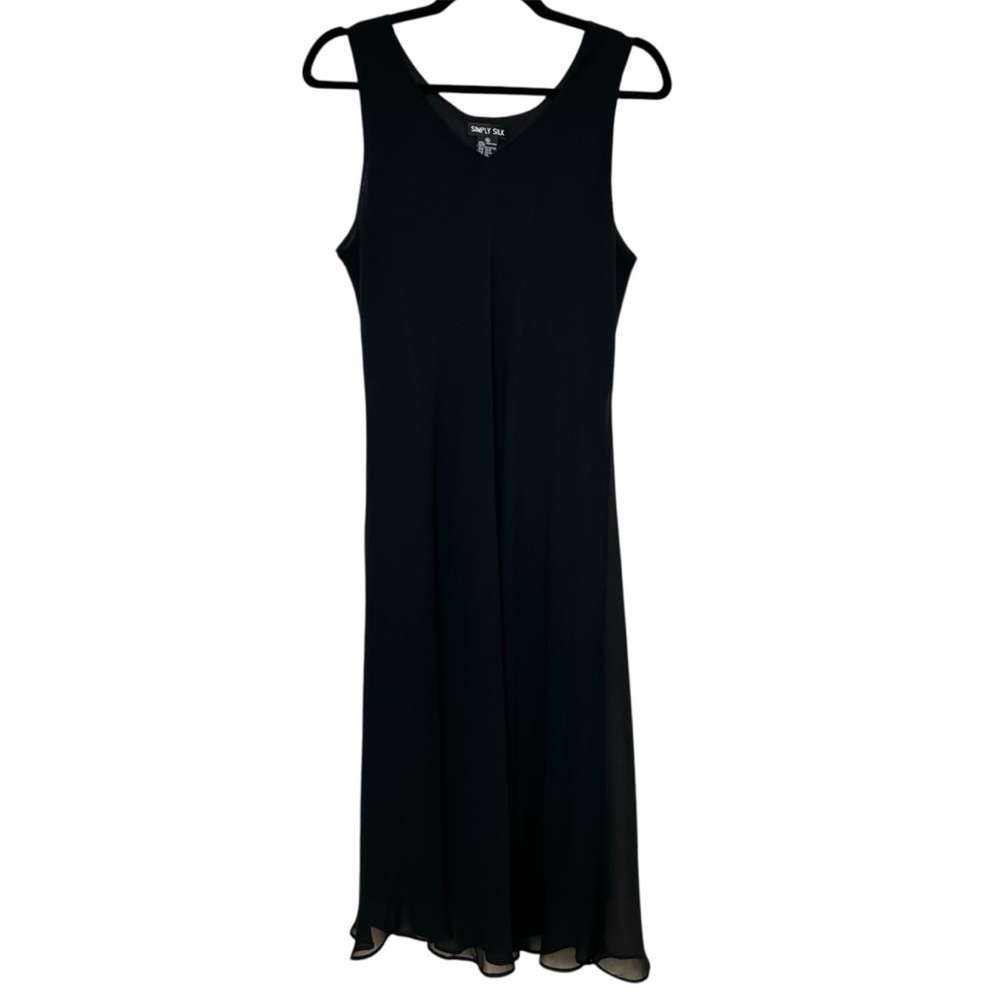 Simply Silk Vintage 90s Y2K Black Women Size XL Romantic Asymetrical Midi Dress